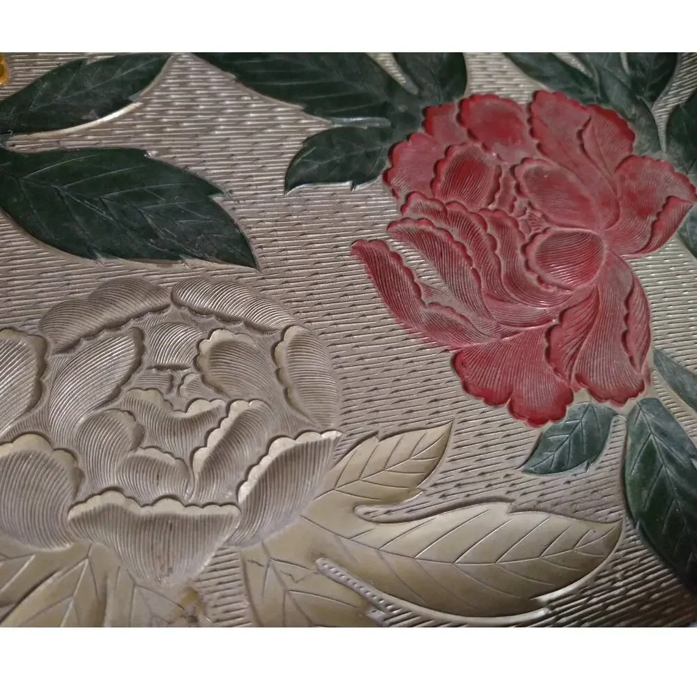 Vintage Plastic Serving Tray Cabbage Roses Floral Vanity Tray